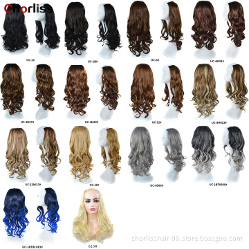 Wholesale 24'' Ombre Long Natural Wave Brown Black U Part Half Synthetic Wig For Full Head  Wigs Synthetic Wigs For Woman